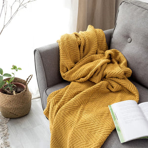 Coperta giallo senape per divano, coperta in maglia, coperta con frange e nappe, da viaggio, 130 x 160 cm, per casa, divano, poltrona, divano letto, 50 x 62 pollici.