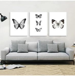 COLORFULBOY-pintura en lienzo impreso para pared, póster nórdico de mariposa blanca y negra, arte en lienzo, imágenes de pared de animales para sala de estar