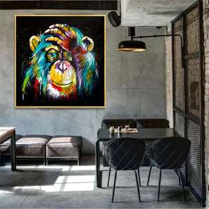 Arte de pared de mono con pensamiento de acuarela, impresiones en lienzo de animales abstractos, pinturas en lienzo de arte Pop, imágenes decorativas de pared para habitación de niños