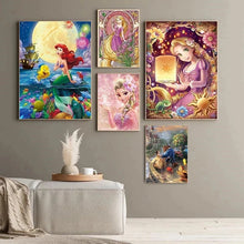 Cargar imagen en el visor de la galería, Pintura en lienzo de Disney para niños, imágenes de princesas de dibujos animados para decoración de pared, carteles e impresiones de La Sirenita Rapunzel enredados
