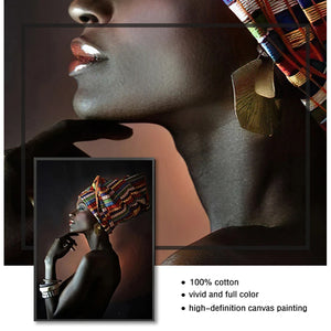 Scandinavian Wall Art Picture for Living Room African Woman Indian Headband Portrait Canvas Painting Posters and Prints