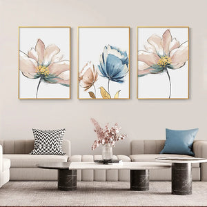 Pintura en lienzo de flores y hojas de plantas modernas, carteles artísticos de pared abstractos de lujo dorados e impresiones, imágenes de pared para decoración para sala de estar
