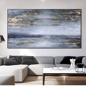 decoracion hogar moderno horizontal picture for wall Hand drawn acrylic gold foil oil painting on canvas for living room bedroom