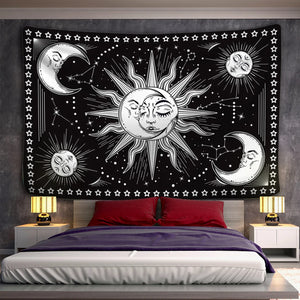 Arazzo mandala bianco nero sole e luna arazzo appeso a parete tarocchi hippie tappeti da parete dormitorio decorazione coperta