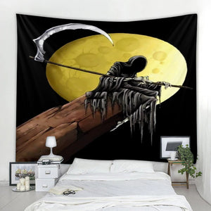 Halloween Tapestry Art Deco Blanket Curtain Hanging Home Bedroom Living Room Decoration Skull Grim Reaper Decoration Tapestry