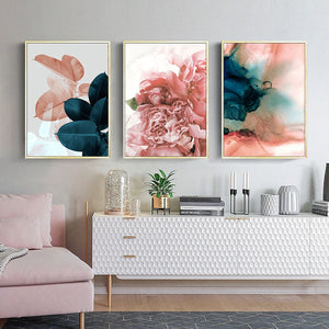 Rosa grünes Blumenblatt, nordisches Poster, Wandkunst, Leinwandgemälde, abstrakte Poster und Drucke, Wandbilder für Wohnzimmerdekoration