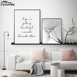 Cuadro sobre lienzo para pared con frase de vida de flor de diente de león, póster impreso moderno en blanco y negro, imagen de planta, decoración del hogar para sala de estar