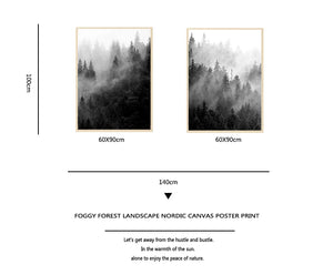 Affiches murales d'art de forêt en noir et blanc, imprimés naturels, peinture sur toile de paysage de forêt brumeuse, décor de salon