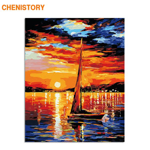 CHENISTORY-Cuadro de barco de vela, pintura artesanal por números, pintura de paisaje moderno por números, cuadro sobre lienzo para pared para decoración del hogar