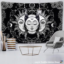 Charger l&#39;image dans la galerie, Blanc noir soleil lune Mandala tapisserie tenture murale céleste tapisserie Hippie mur tapis dortoir décor psychédélique tapisserie
