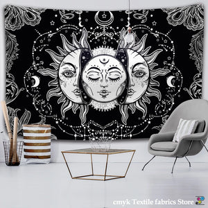 Bianco Nero Sole Luna Mandala Arazzo Appeso a Parete Celeste Arazzo da Parete Hippie Tappeti da Parete Dormitorio Decor Arazzo Psichedelico