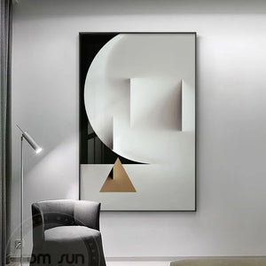 Cuadro sobre lienzo para pared geométrico abstracto moderno, póster de estilo Industrial blanco y negro, imágenes de pared impresas para decoración para sala de estar
