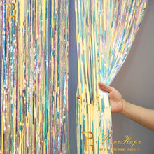 Cargar imagen en el visor de la galería, Precioso telón de fondo, cortinas de oropel con flecos, cortina de papel de aluminio, unicornio, Baby Shower, boda, decoración de fiesta de cumpleaños, accesorios para fotomatón