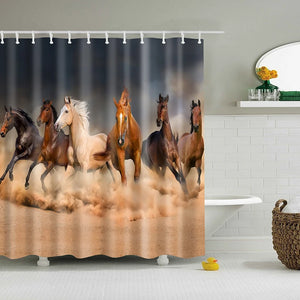 Duschvorhänge im Retro-West-Cowboy-Stiefel-Hut-Stil, Pferde, wasserdicht, für die Badewanne, bedruckter Duschvorhang mit 12 Haken