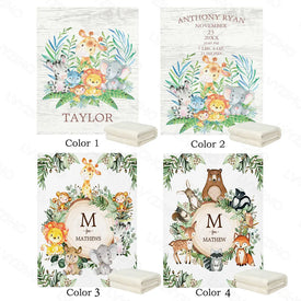 Ragazzi degli animali della giungla LVYZIHO | Coperta con statistiche di nascita per bambina Coperta per neonati - 30x40 / 48x60 / 60x80 pollici - Coperta in pile