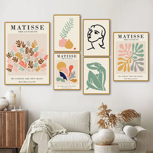 Jarrón abstracto Matisse para niña, cuadro sobre lienzo para pared, carteles nórdicos e impresiones de imágenes de pared para decoración para sala de estar, hoja de Coral, sol