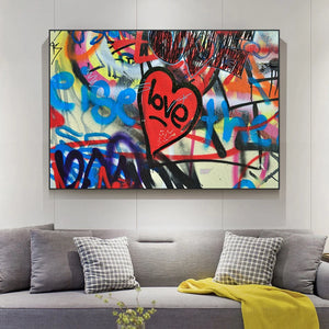 Graffiti Banksy de corazones de amor, cuadro sobre lienzo para pared, carteles e impresiones, cuadros abstractos de pared para decoración para sala de estar