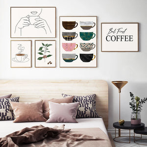 Abstract Coffee Line Drawing Poster Colorful Cup Nordic Minimalist Canvas Painting Wall Art Print Pictures Kitchen Cafe Decor