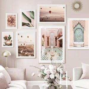 Ballon à air chaud, fleur, feuille, plante, toile d'art mural, peinture, affiches et imprimés nordiques marocains, images murales pour décor de salon