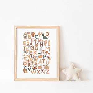 Boho Nursery ABC Alfabeto Poster Wall Art Tela Pittura Stampa Immagini sala giochi Nuove neonate Regalo Camera dei bambini Decorazione della casa