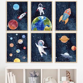 Spazio Astronauta Pianeta Razzo Terra UFO Nursery Wall Art Canvas Painting Poster e stampe Immagini murali Decorazioni per la camera dei bambini