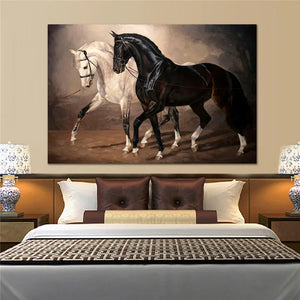 Toile d'art mural cheval noir et blanc, imprimés d'animaux modernes, peintures artistiques sur le mur, affiches d'images, décor mural