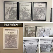 Laden Sie das Bild in den Galerie-Viewer, Schwarz-weiße Weltstadtkarte New York Tokio Paris Wandkunst Leinwand Poster Drucke Gemälde im nordischen Stil Bild für Wohnzimmer