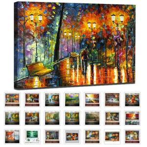 Large Handpainted Night Street View Landscape Acrylic Oil Painting on Canvas,Wall Art,Picture for Living Room,Home Decor Artwork