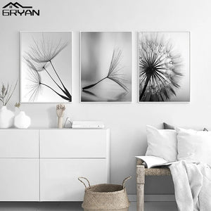 Dandelion Flower Life Quote Wall Art Canvas Painting Black & White Modern Print Poster Plant Picture Home Decor for Living Room