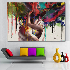 Abstract Couple Hugging Together Love Kiss Oil Painting on Canvas Posters and Prints Cuadros Wall Art Pictures For Living Room