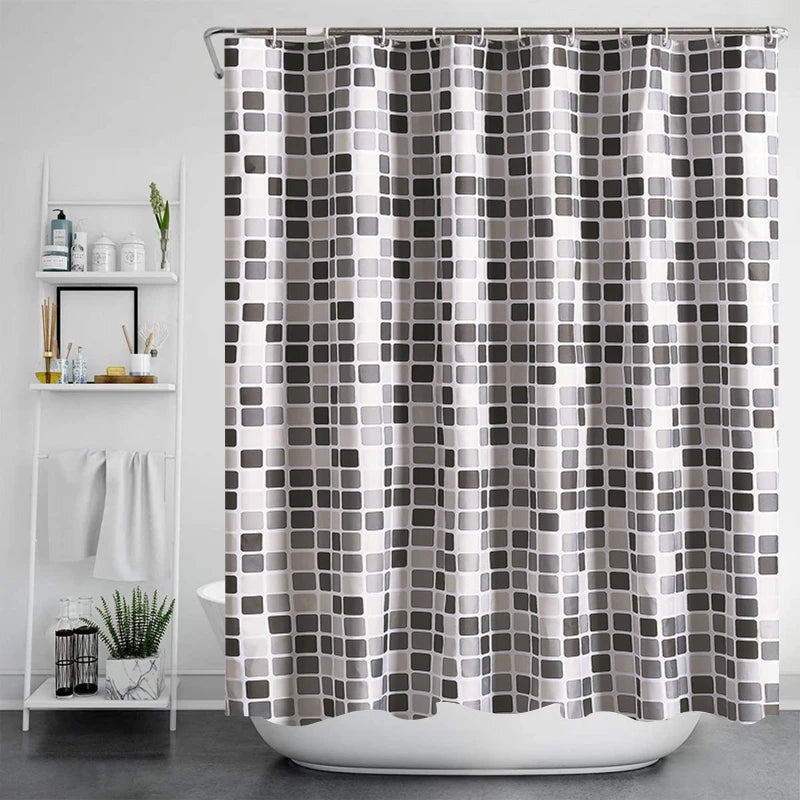 Cortina de baño a cuadros con mosaico moderno, tela gruesa impermeable, cortina de ducha, cortinas para bañera con ganchos para decoración del hogar