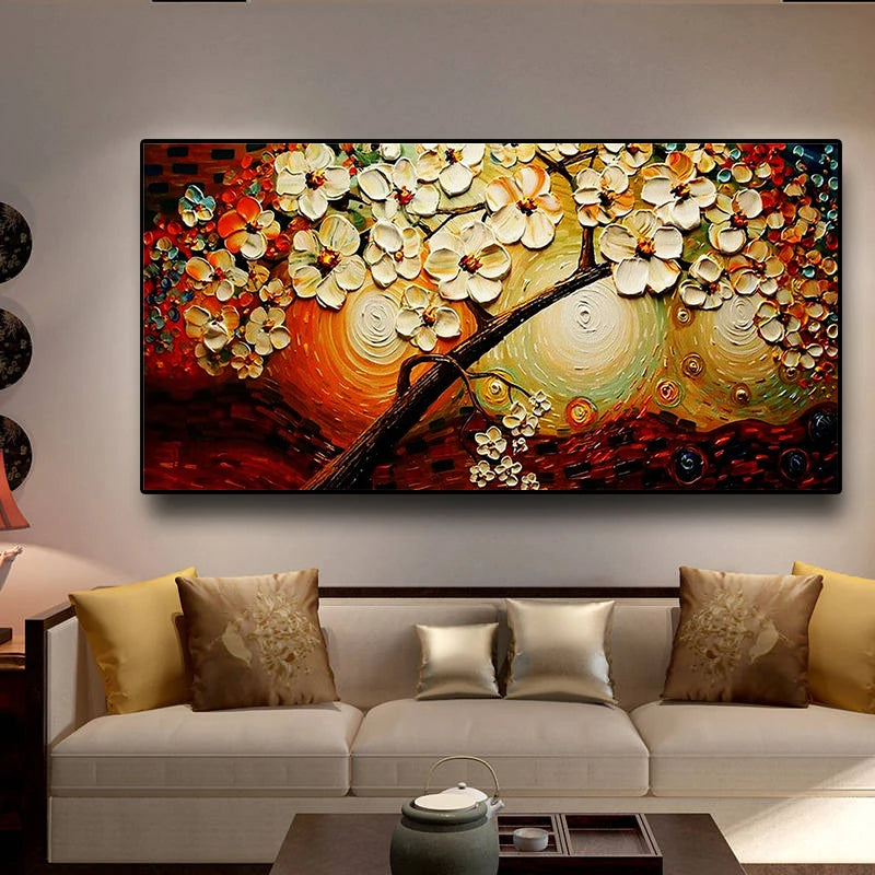Lucky Life-lienzo artístico de pared con paisaje de árbol y flores, carteles escandinavos e impresiones, imagen artística de pared moderna para sala de estar