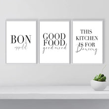 Carica l&#39;immagine nel visualizzatore della Galleria, Minimalista Buon cibo Buon umore Buon appetito Citazioni Tela Pittura Nero Bianco Wall Art Poster Stampa Immagini Cucina Decorazioni per la casa