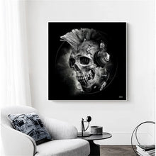 Carica l&#39;immagine nel visualizzatore della Galleria, Poster e stampe di arte moderna dei graffiti Pittura su tela di arte della parete Teschio astratto con immagini delle cuffie per l&#39;arredamento del soggiorno