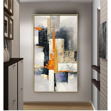 Cargar imagen en el visor de la galería, Pintura al óleo con textura grande pintada a mano, cuadro artístico de pared geométrico POP abstracto moderno, decoración Vertical para sala de estar, porche y entrada