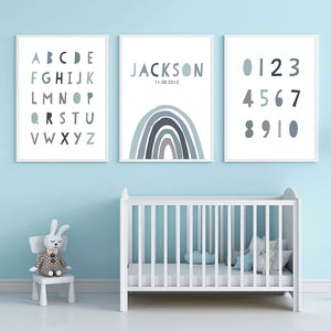 Nome personalizzato del bambino Data di nascita Arcobaleno Nursery Wall Art Canvas Painting Poster Stampa immagini Regalo per la cameretta del bambino Home Decor