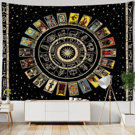 Arazzo con tarocchi mandala, appeso a parete, zodiaco, stella, sole e luna, stregoneria psichedelica, decorazione per la casa hippie