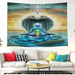 Indischer Wandteppich, Buddha-Statue, Meditation, Chakra, Wandteppich, Wandbehang, Mandala-Wandteppich, Wandtuch, psychedelischer Yoga-Teppich, Boho