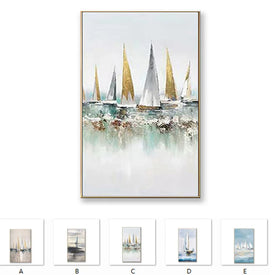 Large Size Wall Art handmade Abstract Colorful sailboats Oil Painting on canvas Wall Decor Painting Wall Picture no frame