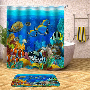 Занавеска для душа с тропическими рыбками, водонепроницаемая занавеска для ванной с подводной черепахой, для ванной комнаты, чехол для купания, большой широкий, 12 шт., крючки