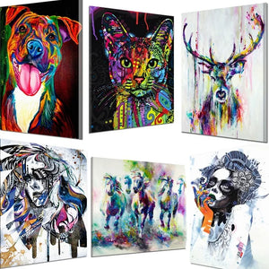 Pintura al óleo colorida de Animal, gato, vaca, mono, ciervo, perro, pintura decorativa para sala de estar, arte Pop, arte de pared, carteles e impresiones en lienzo