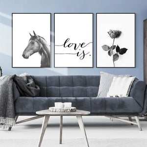 Modern Wall Art Canvas Black And White Palm Leaves Plant Horse Painting Bedroom Living Room Home Decor Aesthetic Poster Pictures