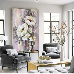 Abstract White Flowers Picture Wall Art Poster For Home Decor Pure Handmade Oil Painting On Canvas For Living Room Bedroom Decor