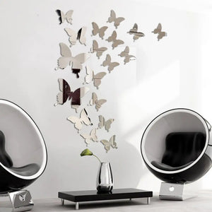 12 pz/lotto 3D Farfalla Specchio Wall Sticker Decal Wall Art Rimovibile Decorazione di Cerimonia Nuziale Decorazione Della Camera Dei Bambini Adesivo