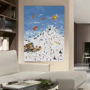 High Quality Nordic Abstract Painting Ski Scenes Handmade Oil Painting  For Home Decoration Bedroom Restaurant Living Room Mural