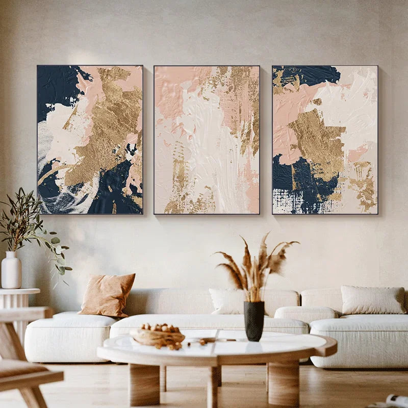 Blue Pink Gold Abstract Poster HD Hand Painted Oill Painting Canvas Print Picture For Nordic Wall Art Home Room Decor Wholesale