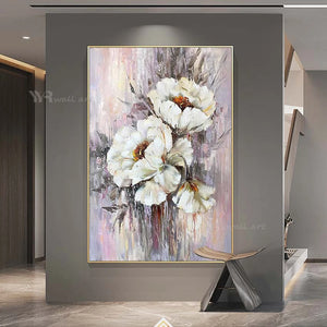 Abstract White Flowers Picture Wall Art Poster For Home Decor Pure Handmade Oil Painting On Canvas For Living Room Bedroom Decor