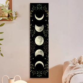 Arazzo da parete vintage con fasi lunari Moonlight verde oliva foglia arazzi neri decorazione della parete della stanza Boho decorazione della casa