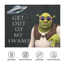 Cargar imagen en el visor de la galería, Tapiz divertido Get Out of My Swamp Meme, tapices Shrek para colgar en la pared, para dormitorio, universidad, decoración del hogar