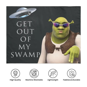 Get Out of My Swamp Meme Arazzo divertente Arazzi Shrek da appendere alla parete per la decorazione della casa del dormitorio del college della camera da letto